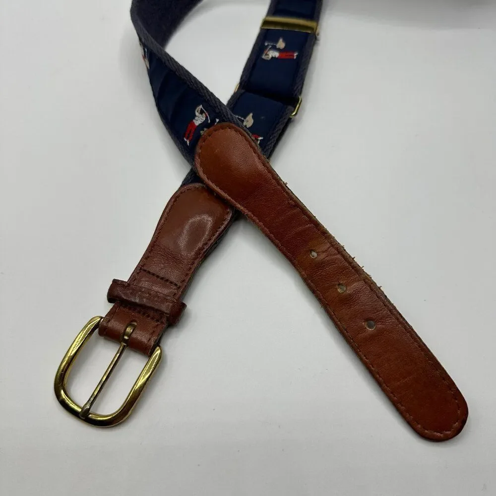 Pintail Men's Golf Embroidered Canvas Belt Leather Tip Brass Buckle Large